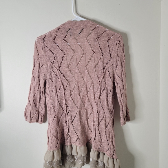 Bke Boutique Pink Ruffled Open Knit Cardigan - Picture 5 of 8
